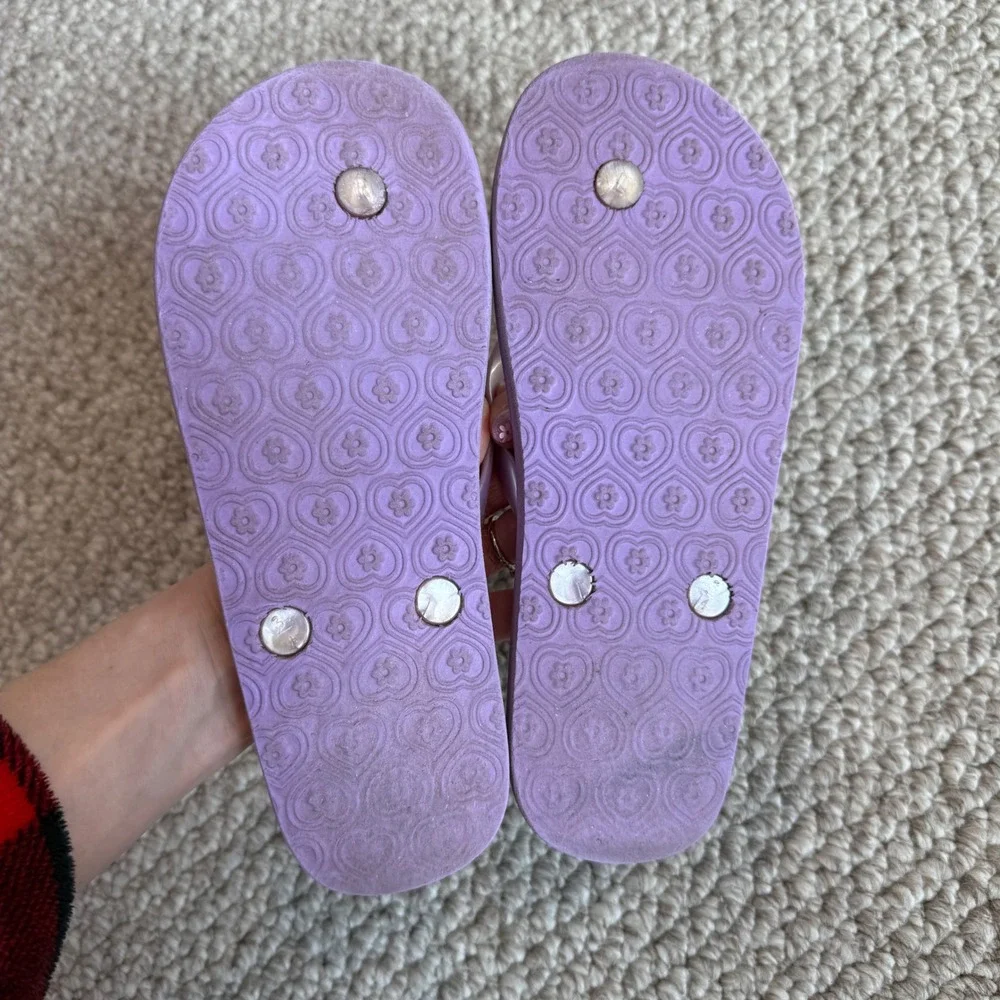 Girls Purple Tie Dye Peace Sign Heart Flip‎ Flops Sandals Size 3/4